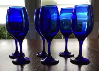 Cobalt Blue Wine Glasses 8 1/4 “ Tall Set Of 6