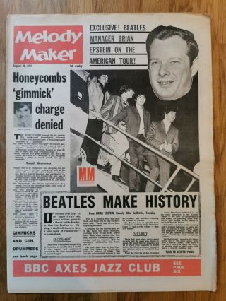 Melody Maker Newspaper August 29th 1964 Beatles Make History Cover