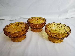 Vintage Le Smith Moon And Stars 3 Piece Amber Glass Bowl Set.  B - 243