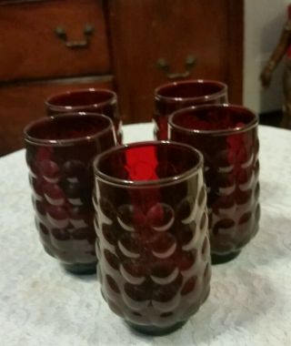 Vintage Royal Red Ruby Juice Glasses Tumblers Anchor Hocking 6 Oz Set/5 - Euc