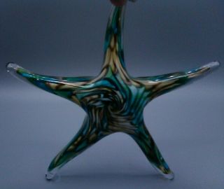 Paperweight Murano Art Glass Starfish 5 Branch Swirling Blue,  Brown,  Gold