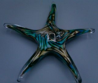 Paperweight Murano Art Glass Starfish 5 Branch Swirling blue,  brown,  gold 2