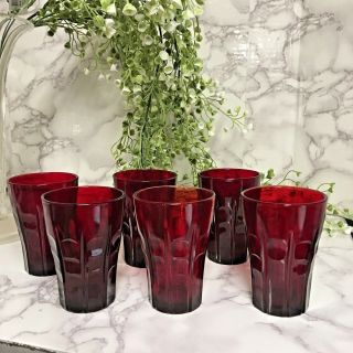 Set Of 6 Vintage Anchor Hocking Ruby Red 4 Oz.  Juice Glasses