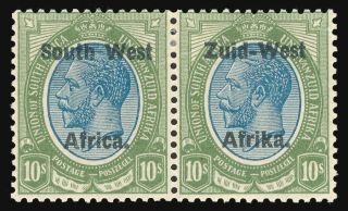 S.  W.  A.  1913 Kgv 10s Blue & Olive - Green Pair Cat £500.  Sg 14.  Sc 14.