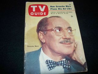 1954 Tv Guide Groucho Marx Cover Perry Como & Return Of Roller Derby Articles