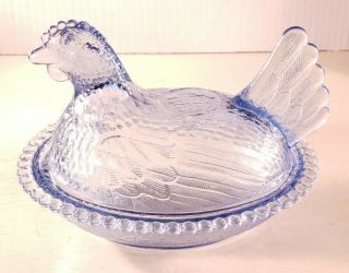 Vintage Indiana Glass Light Blue/sapphire Covered Hen On Nest (hon) Farmhouse
