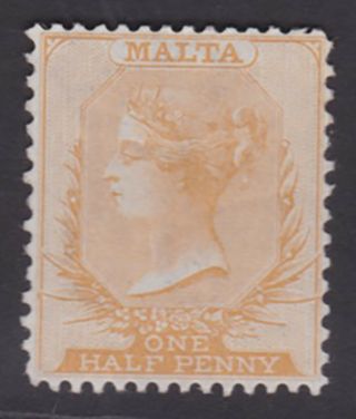 Malta.  1879.  Sg 17,  1/2d Yellow.  Perf 14x12.  5.  Fine Mounted.