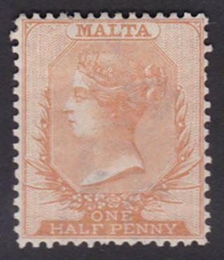 Malta.  1864.  Sg 5,  1/2d Bright Orange.  Crown Cc Wmk.  Mounted.