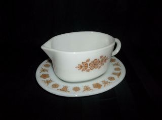 Vintage Corning Pyrex Corelle Gold Butterfly Gravy Boat With Underplate 77