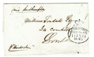 Ceylon Qv Cover To London Via Southampton,  1845