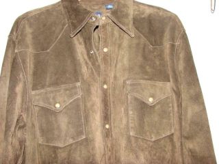 Men ' s XL Chocolate Brown Suede Leather Shirt Jacket - GAP - Western Style - - 2