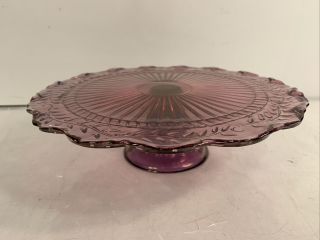 Vintage Purple Depression Glass Footed Pedestal 11.  5” Cake Plate Stand