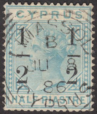 Cyprus 1886 Qv ½ On ½pi Emerald - Green With 8mm Fractions Sg28 Cat £425
