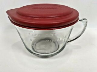 Anchor Hocking Clear Glass 2 Qt.  / 8 Cup Measuring Batter Bowl W/lid 88