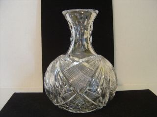 VINTAGE CUT GLASS WATER BOTTLE OR CARAFE WITH HOBSTAR FAN AND DIAMOND CUTS 8 