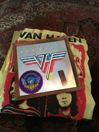 Vintage Van Halen 13x13 Carnival Prize Painted Mirrored Glass And Banner 21x23