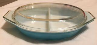 Vintage Pyrex Blue Turquoise Divided Serving Baking Dish W/lid 1 1/2 Quart