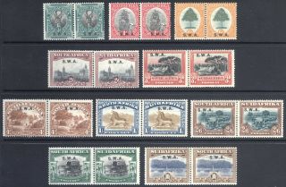 South West Africa 1927 1/2d - 10s Pairs Sg 58 - 67 Sc 96 - 105 Lmm/mlh Cat £225 ($295)