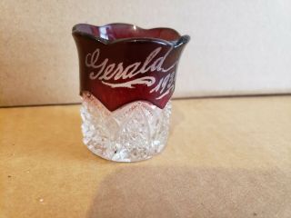 Antique Vintage 1937 Ruby Red Clear Cut Flash Glass Souvenir Shot Toothpick