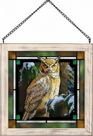 Snowy Perch - Great Horned Owl Stained Glass Art By Rosemary Millette