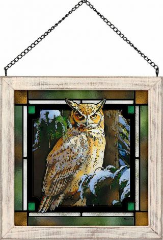 Snowy Perch - Great Horned Owl Stained Glass Art by Rosemary Millette 2