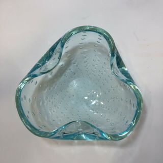 Vintage Blue Murano? Style Glass Bowl Ash Tray Controlled Bubbles Bullicante 2