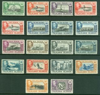 Sg 146 - 163 Falklands 1938 - 50.  ½d To £1 Set Of 18.  Very Lightly Mounted.