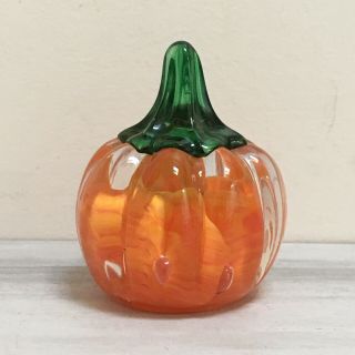 Collectible Vintage Joe Rice Pumpkin Paperweight Fall Decor Controlled Bubbles
