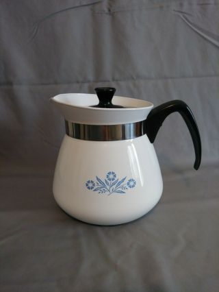 Corning Ware Kettle 2 Qt 8 Cup Coffee Tea Pot Cornflower Blue Vintage