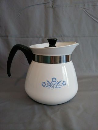 Corning Ware Kettle 2 Qt 8 cup Coffee Tea Pot Cornflower Blue Vintage 3