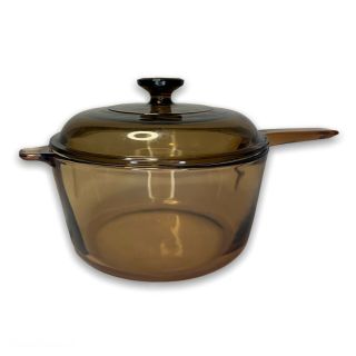 2.  5l Corning Vision Ware Amber Glass Sauce Pan W/pyrex Lid Cookware Usa
