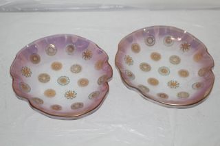 2 Vintage Mid - Century Modern Glass Nut Bowls - Gold Starburst - Fred Press/higgins?