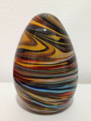 Vintage Studio Art Glass Paperweight Egg Shaped Multi - Color Swirl Unsigned 4.  25 "