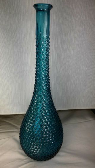 Vintage Italian Empoli Glass Genie Bottle Decanter Cut Cubist Blue No Stopper
