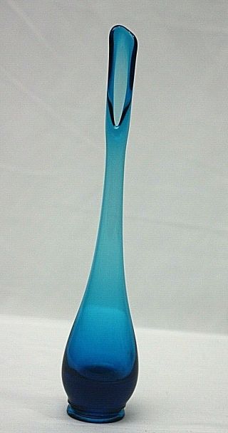 Vintage Viking Glass Blue 11 " Swung Bud Vase Mcm