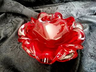 Vintage Sommerso Murano Italian Ruby Red & Clear Glass Bowl 15 Cm Diameter