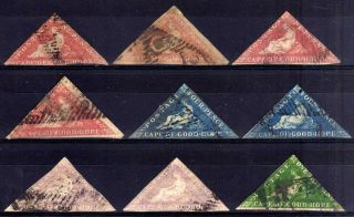 Cape Of Good Hope Triangulars: 1853 - 64 Selection,  Faults,  9 Stamps
