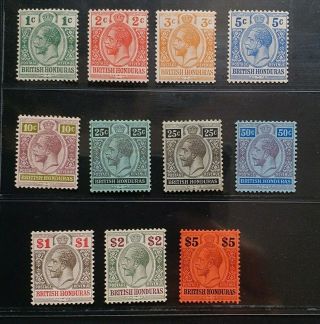 British Honduras 1913 Kgv 1c To $5 Sg 101 - 110 Sc 115 - 126 Wmk Mcca Set 10 Mlh