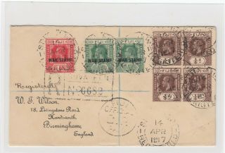 Fiji - War Stamps On Registered Cover To Birmingham 14/4/1917