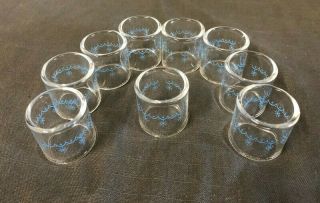 Corelle Pyrex Compatibles Snowflake Blue 1 1/2 " Glass Napkin Rings Set Of 9