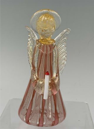 Italian Murano Venetian Art Glass Angel Holding Candle Latticino Gold Flecked