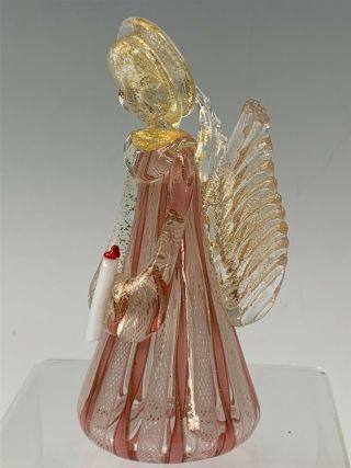 Italian Murano Venetian Art Glass Angel Holding Candle Latticino Gold Flecked 2