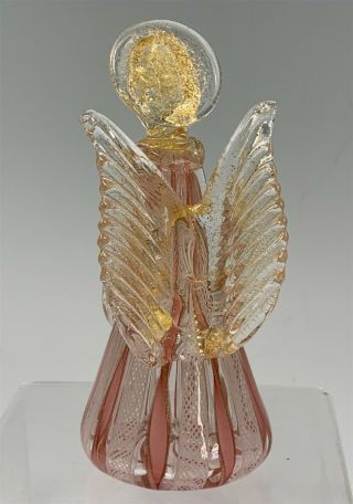 Italian Murano Venetian Art Glass Angel Holding Candle Latticino Gold Flecked 3