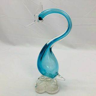Murano Glass Swan Blue Freeform On Clear Base
