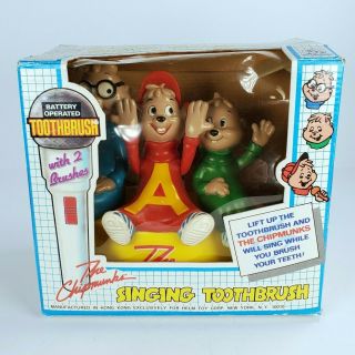 Vintage Alvin And The Chipmunks Toothbrush Microphone Character Base Helm Toy