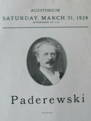 March 1928 Music Concert Program Polish Pianist Paderewski In Chicago