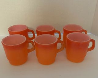 Rare Vintage Fire King Orange Stackable Mugs Set Of 6 Antique Coffee Cups