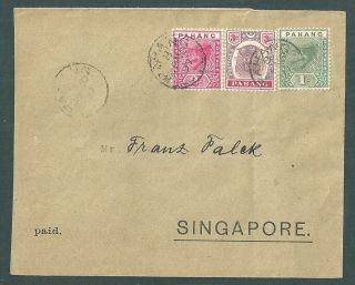 Malaya Pahang 1897 Cover With 1c,  2c & 3c To Singapore Opened At Bottom & Left