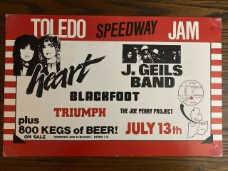 Toledo Speedway Jam Poster 1980 Heart J Geils Band Blackfoot Triumph Joe Perry