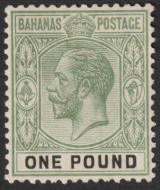 Bahamas 1912 Kgv £1 Dull Green And Black Wmk Crown Sg89 Cat £200